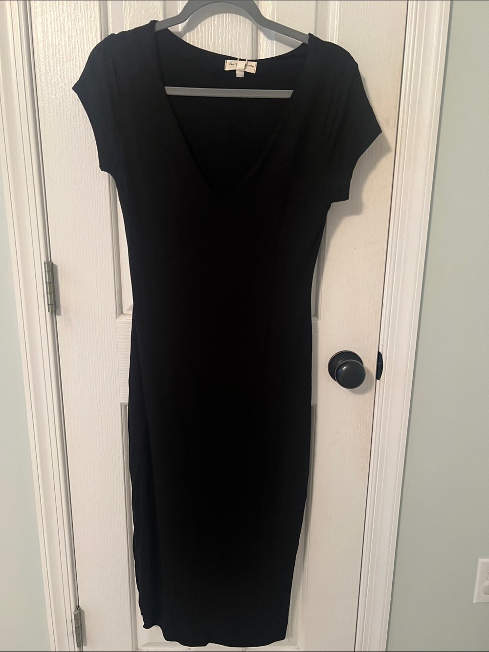 See You Monday Black V-Neck Midi Dress